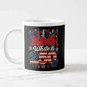 Caneca De Café Grande Vermelho Branco 250 Anos Liberdade Americana 1776-