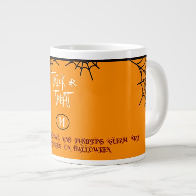CANECA DE CAFÉ GRANDE VERMELHO LARANJA BRANCA TRICK OU TRAT HALLOWEEN (Frente Esquerda)