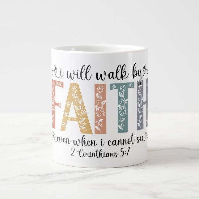Caneca De Café Grande versículo de fé cristã inspirador (Frente)
