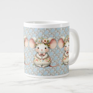 Caneca De Café Grande Vestido Floral de Rato Fofo com Coroa de Flores