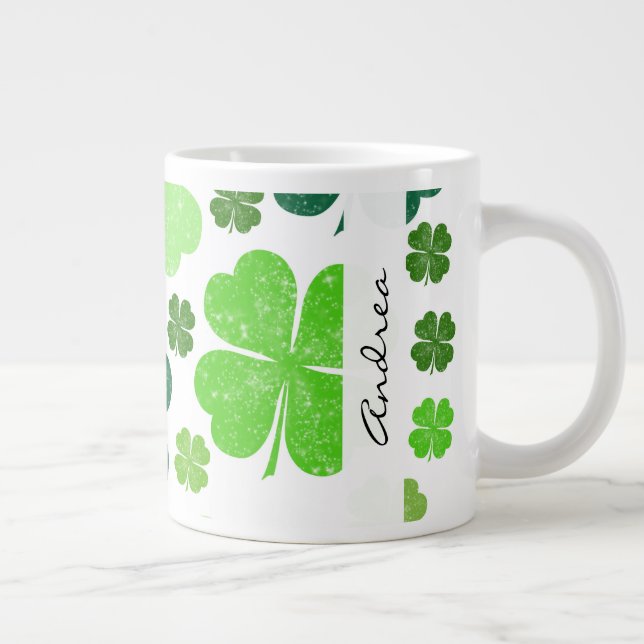 Caneca De Café Grande Vestidos Verdes, Dia de São Patrício, Seu Nome (Direita)