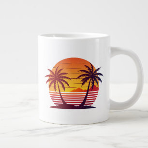 Caneca De Café Grande Vetor de pôr do sol com palmeiras