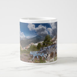 Caneca De Café Grande Viagem Familiar de Lobos cinzas