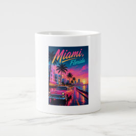 Caneca De Café Grande Viagem Miami Flórida Neon Retro Pôr do Sol