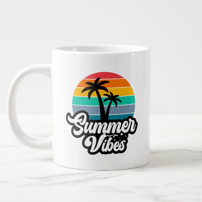 Caneca De Café Grande Vibrações de Verão com Design de Palmeiras (Esquerda)