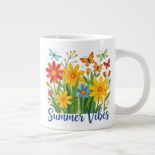 Caneca De Café Grande Vibrações de Verão Floral com Borboletas-64534