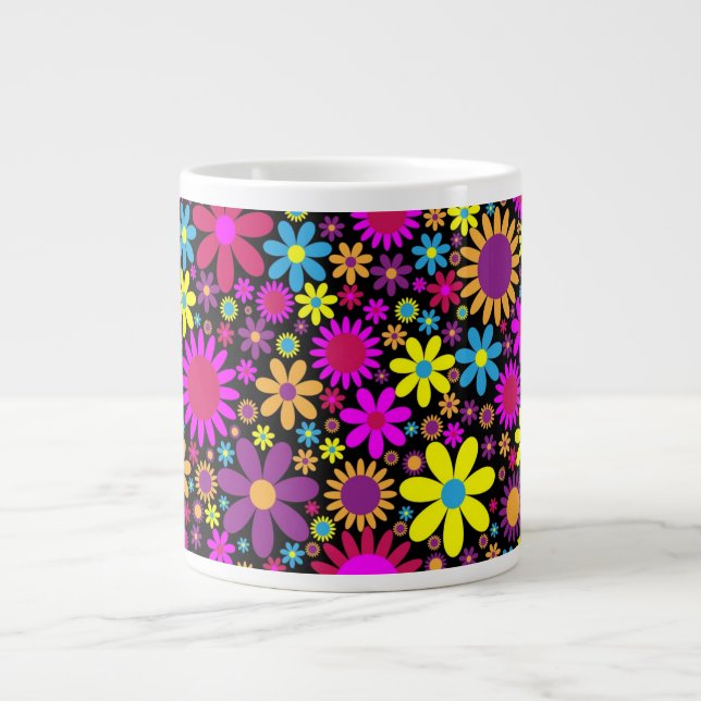 Caneca De Café Grande Vibrant Psychedelic Flowers in Bloom-67566 (Frente)