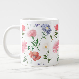 Caneca De Café Grande Vibrant Watercolor Multicolor Floral Pattern