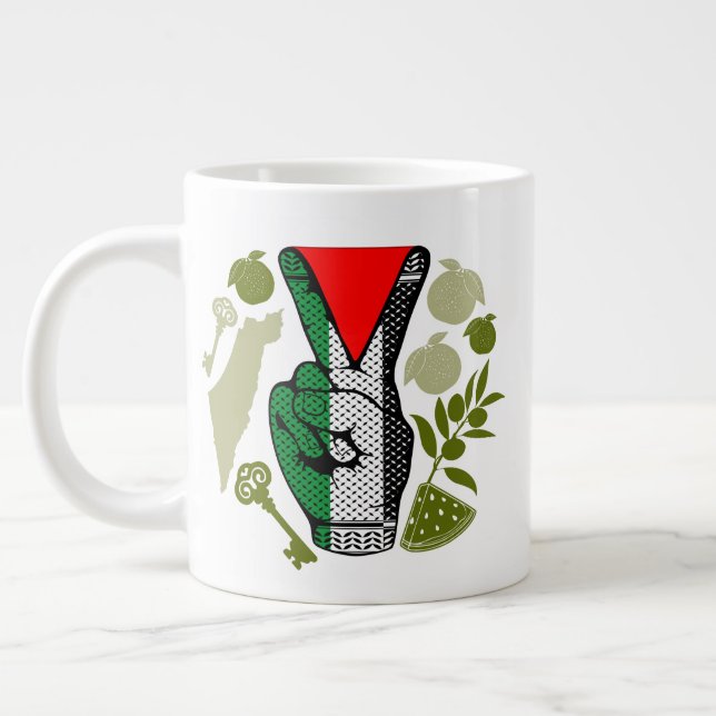 Caneca De Café Grande Victory Sign Hand Resistance Red Triangle Symbol (Esquerda)