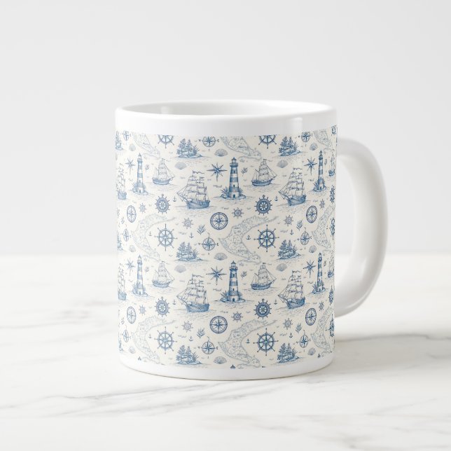 Caneca De Café Grande Vida Costeira Oceanos Azul (Frente Esquerda)