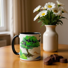 Caneca De Café Grande Vida da Floresta de Primavera com Pássaros e Esqui