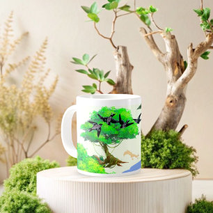 Caneca De Café Grande Vida na Floresta primavera com Aves e Esquilo - Na
