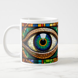 Caneca De Café Grande Vidro Estipulado de Mosaico Cinto design Azul e Ve