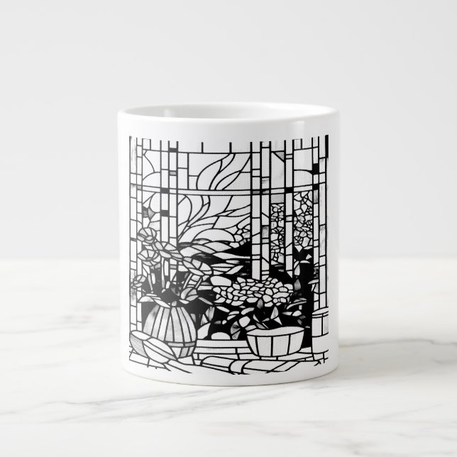 Caneca De Café Grande Vidro Pintado de Jardim  (Frente)