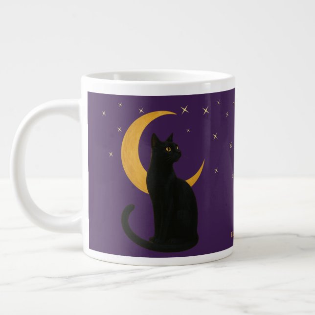 Caneca De Café Grande Vigia da Noite - Gato Negro Halloween (Esquerda)