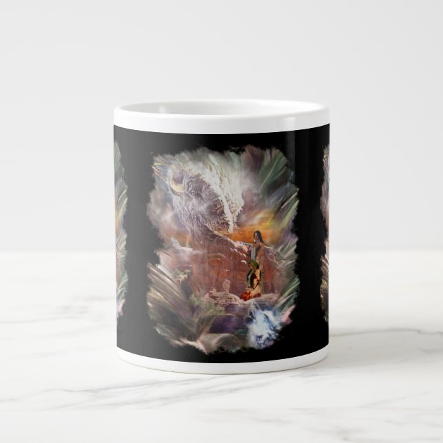 Caneca De Café Grande Vignette noturno do casamento indiano americano (Frente)