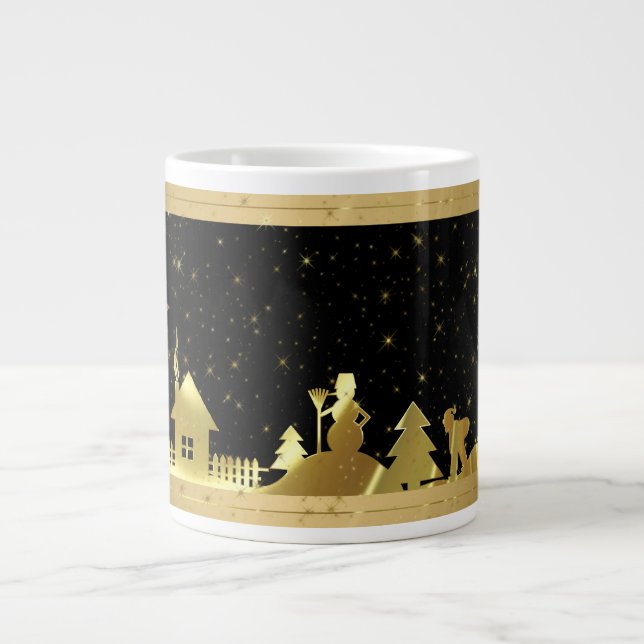 Caneca De Café Grande Vila de Natal Dourada e negra (Frente)