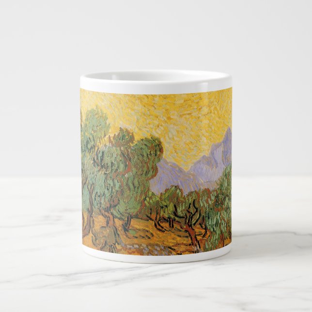 Caneca De Café Grande Vincent van Gogh - Oliveiras, céu amarelo e sol (Frente)