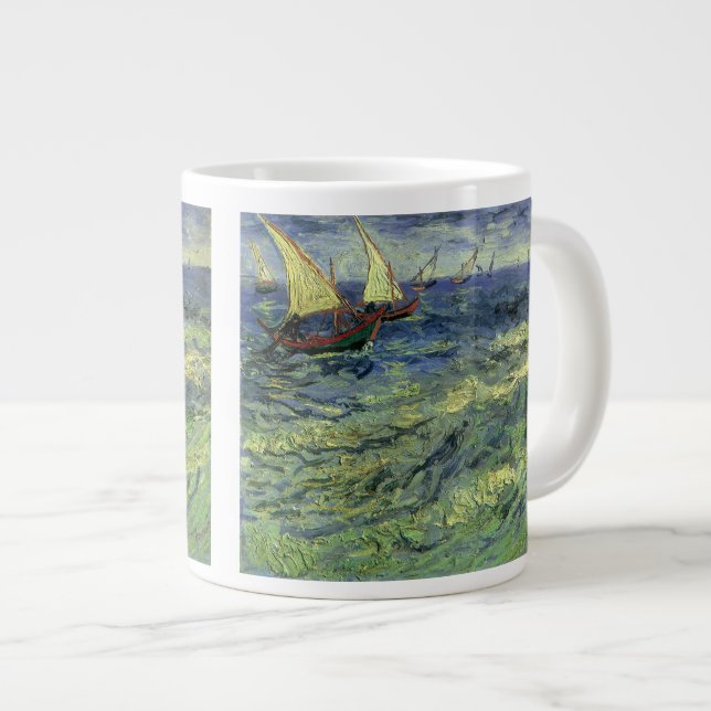Caneca De Café Grande Vincent van Gogh - Paisagem Marítima em Saintes Ma (Frente Esquerda)