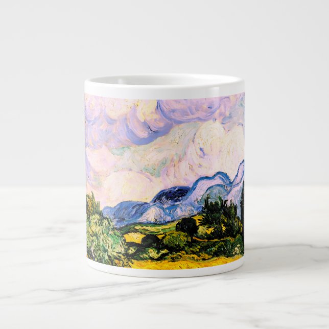 Caneca De Café Grande Vincent Van Gogh Wheat Field com Cyprestes (Frente)