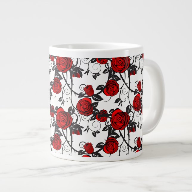 Caneca De Café Grande Vinha de Rosa vermelha Jumbo (Frente Esquerda)