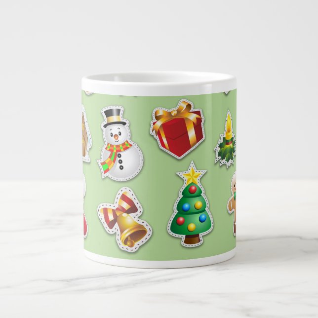 Caneca De Café Grande Vinhetas de Natal Padrão Festivo (Frente)