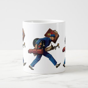 Caneca De Café Grande Vintage Bellhop no Uniform, Suitcase e Golf Club