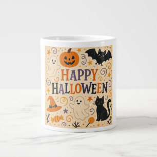 Caneca De Café Grande Vintage, bonitinha feliz morcego de halloween, fan