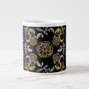 Caneca De Café Grande Vintage Botânica Dourada E Impressão de Prata