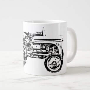 Caneca De Café Grande Vintage Cinza, trator de proteção