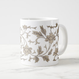 Caneca De Café Grande Vintage Dourada Chinoiserie Floral