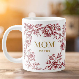 Caneca De Café Grande Vintage Flowers Toile De Jouy Red Mothers Day 