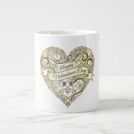 Caneca De Café Grande Vintage Golden Floral Heart Valentine's Day