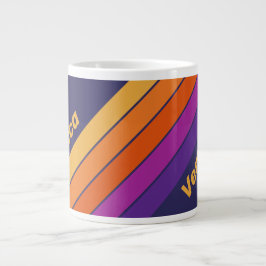 Caneca De Café Grande Vintage Grape Rainbow Stripes with Name
