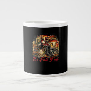 Caneca De Café Grande Vintage It's Fall Y’all Cowgirl Boots Guitar Pumpk