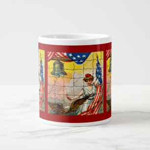 Caneca De Café Grande Vintage Lady, Águia, Bandeira e Liberty Bell Mosi