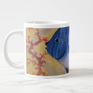 Caneca De Café Grande Vintage Marine Ocean Life Tropical Blue Fish Coral