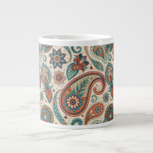 Vintage Paisley em Red Teal Cream