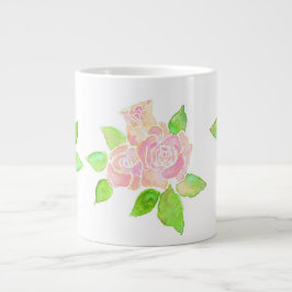 Caneca De Café Grande Vintage Pink Watercolor Rosas Albertine