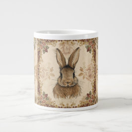 Caneca De Café Grande Vintage Rabbit,Cute Rabbit with Flowers Pattern 