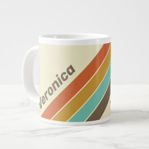 Caneca De Café Grande Vintage Retro Listras de Arco-Íris com Nome