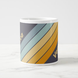 Caneca De Café Grande Vintage Retrograde Rainbow Stripes with Name