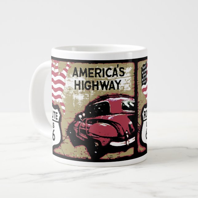 Caneca De Café Grande Vintage Route US 66 (Frente Esquerda)