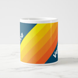 Caneca De Café Grande Vintage Sea Sun Stripes with Name