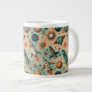 Caneca De Café Grande Vintage Spacecraft Rocket ships Pattern - Cosmos(7