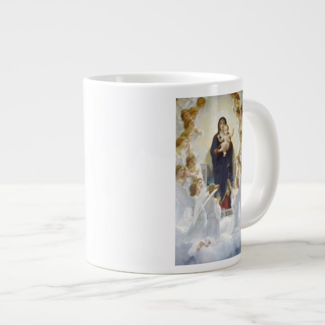 Caneca De Café Grande Virgem Maria e Jesus com anjos (Frente Esquerda)