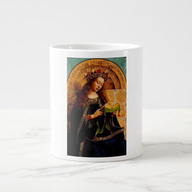 Caneca De Café Grande Virgem Maria por Jan van Eyck (Frente)