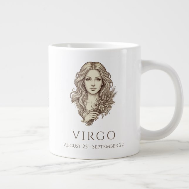 Caneca De Café Grande Virgem Zodíaco Nome Personalizado & Data de Nascim (Direita)
