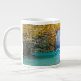 Caneca De Café Grande Visão de queda de Erawan Waterfall Tailândia