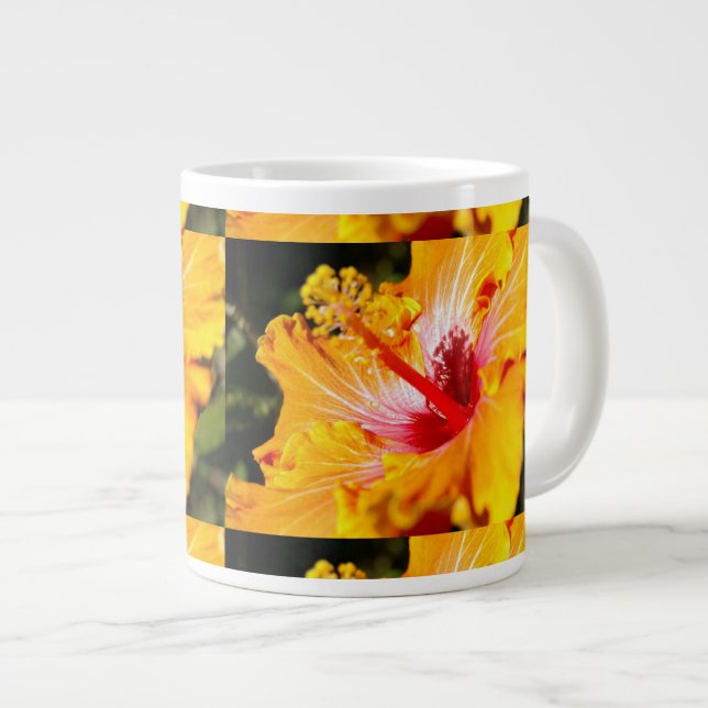 Caneca De Café Grande Visualização Lado do Hibiscus Laranja (Frente Esquerda)